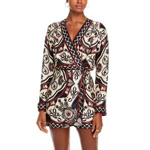 Farm‎ Rio Passion Satin Scarf Wrap Mini Dress Black Boho Maximalist Glam Small